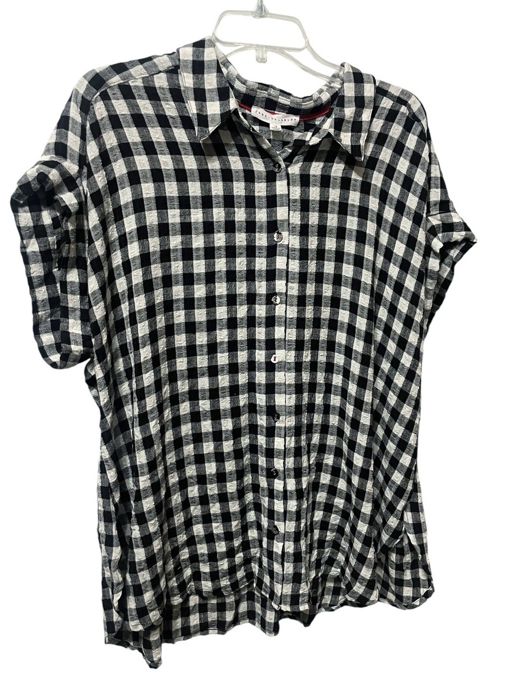 Jane + delancey black white gingham buffalo check short-sleeve 1X button retro